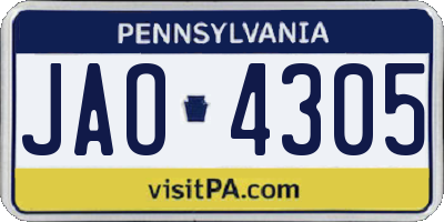 PA license plate JAO4305