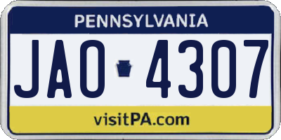 PA license plate JAO4307