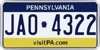 PA license plate JAO4322