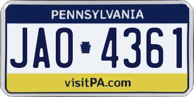 PA license plate JAO4361
