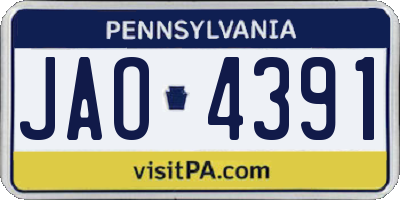 PA license plate JAO4391