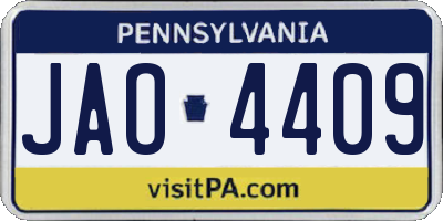 PA license plate JAO4409
