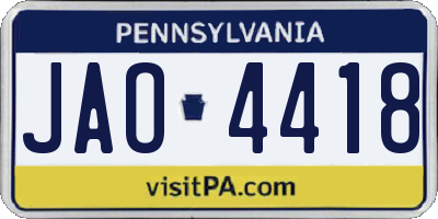PA license plate JAO4418