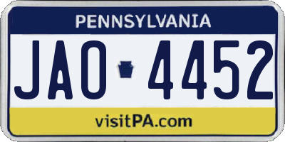 PA license plate JAO4452
