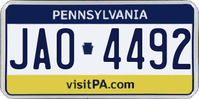 PA license plate JAO4492