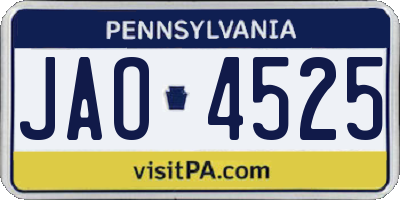PA license plate JAO4525