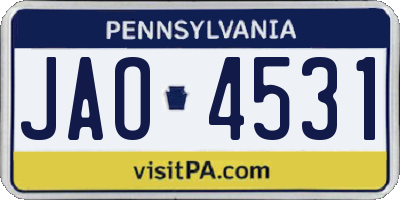 PA license plate JAO4531