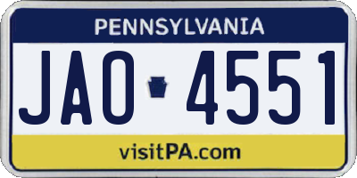 PA license plate JAO4551