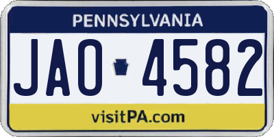PA license plate JAO4582