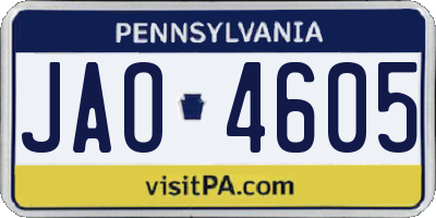 PA license plate JAO4605