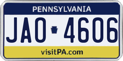 PA license plate JAO4606