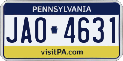 PA license plate JAO4631