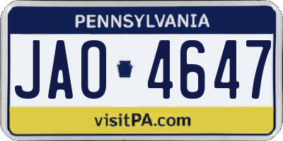 PA license plate JAO4647