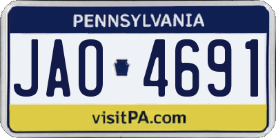 PA license plate JAO4691