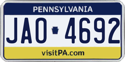 PA license plate JAO4692