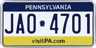 PA license plate JAO4701