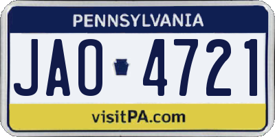PA license plate JAO4721