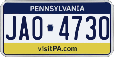 PA license plate JAO4730