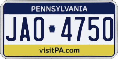 PA license plate JAO4750