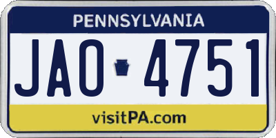 PA license plate JAO4751