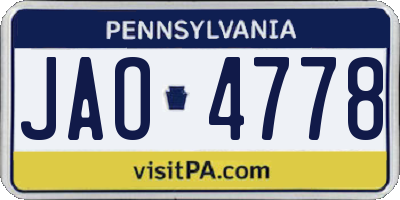 PA license plate JAO4778