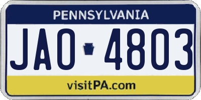 PA license plate JAO4803