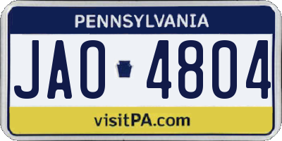 PA license plate JAO4804