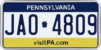 PA license plate JAO4809