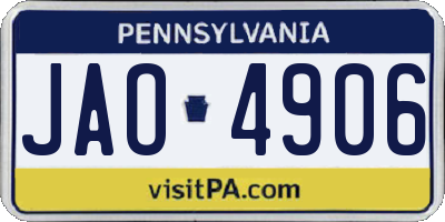 PA license plate JAO4906