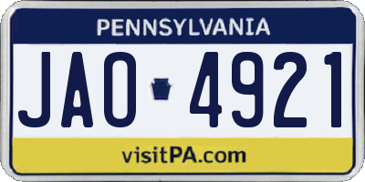 PA license plate JAO4921
