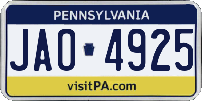 PA license plate JAO4925