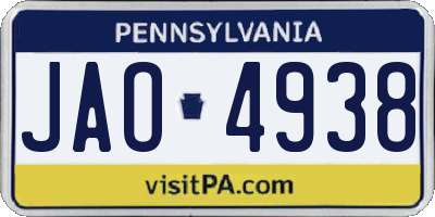 PA license plate JAO4938