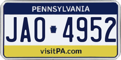 PA license plate JAO4952