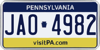 PA license plate JAO4982