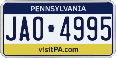 PA license plate JAO4995