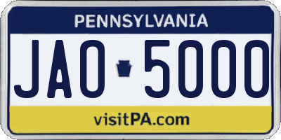 PA license plate JAO5000