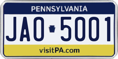 PA license plate JAO5001