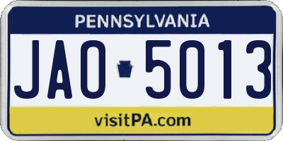 PA license plate JAO5013