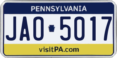 PA license plate JAO5017