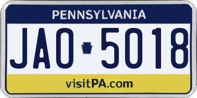 PA license plate JAO5018