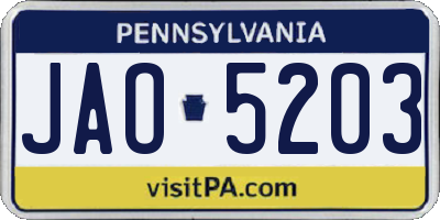 PA license plate JAO5203
