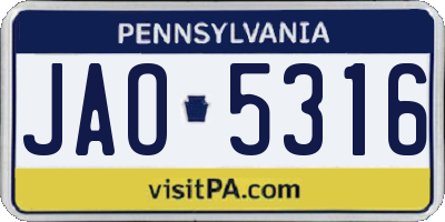 PA license plate JAO5316