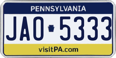 PA license plate JAO5333