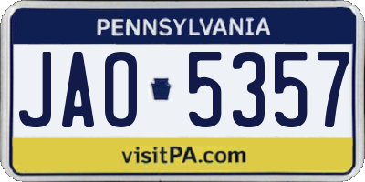 PA license plate JAO5357