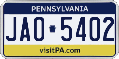 PA license plate JAO5402