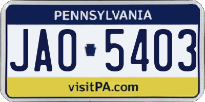 PA license plate JAO5403