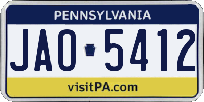 PA license plate JAO5412