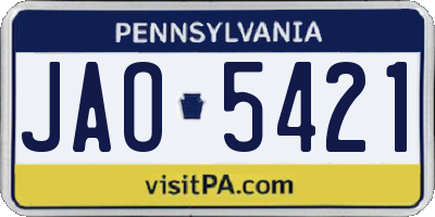 PA license plate JAO5421