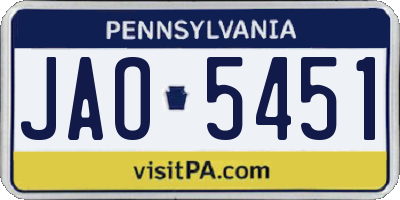 PA license plate JAO5451