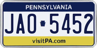 PA license plate JAO5452